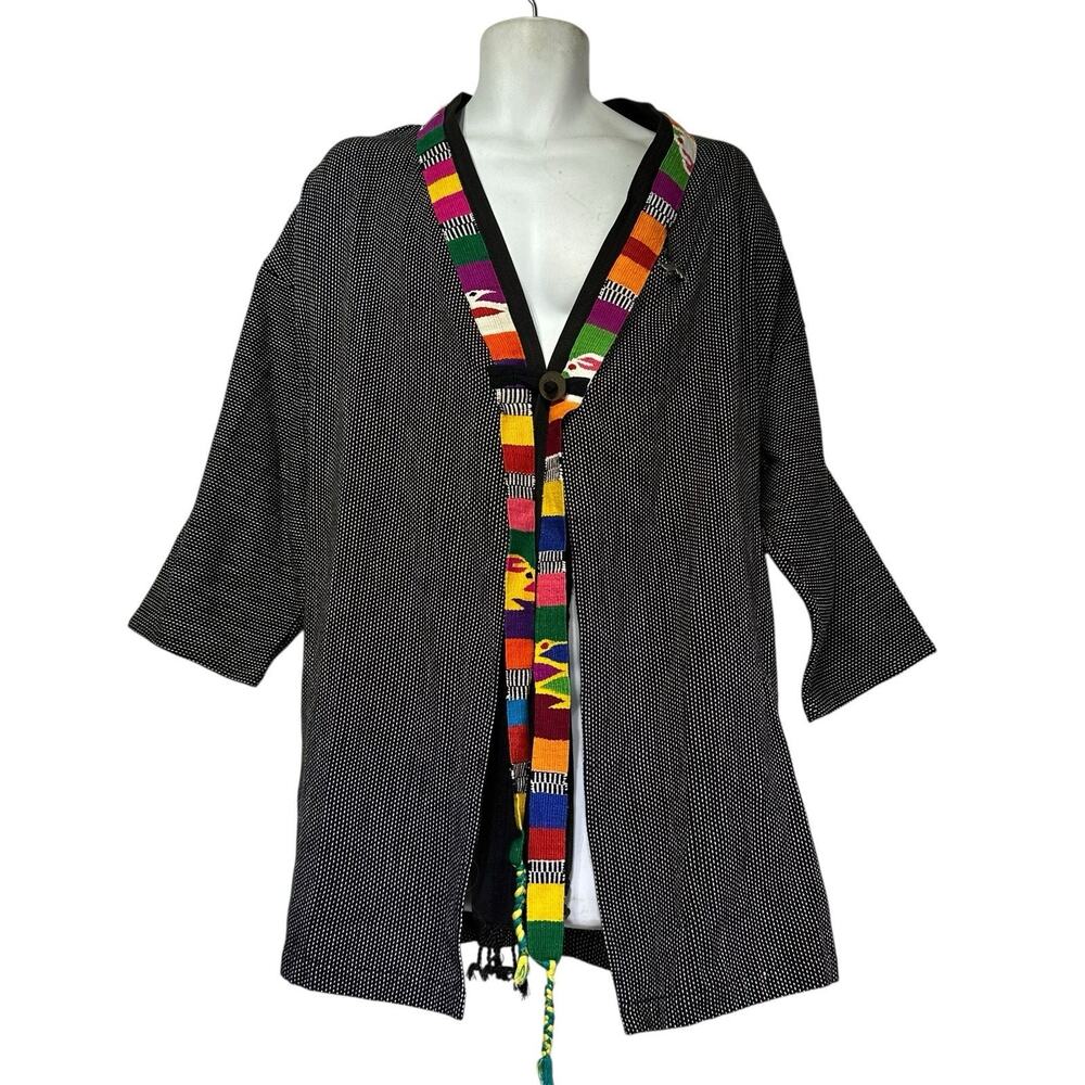 Vintage C. Jones Guatemala Button Front Jacket Rainbow Stripe Trim polka dot